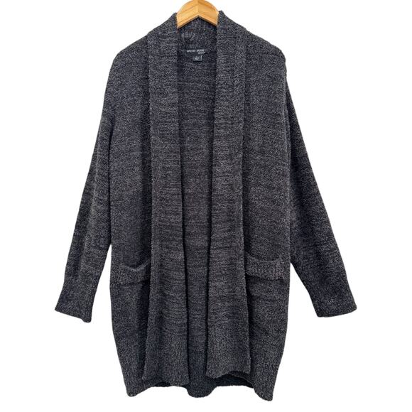 Barefoot Dreams CozyChic Cardigan Size L Open Front Soft Knit Heather Black - Picture 2 of 9